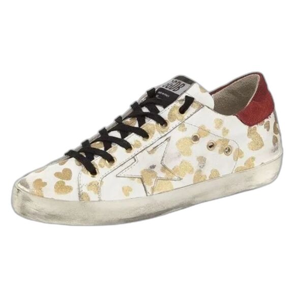 Golden Goose Shoes - GOLDEN GOOSE Gold Glitter Hearts Burgundy Suede Heel Size 37